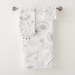 Conjunto De Toalhas Padrão Fantasioso de Flores e Pássaros Adoráveis e
