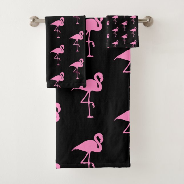 Conjunto De Toalhas Padrão Flamingo Preto e Rosa (Insitu)