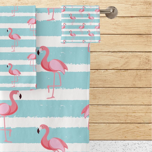 Conjunto De Toalhas Padrão Flamingo Rosa-Stripe (Criador carregado)