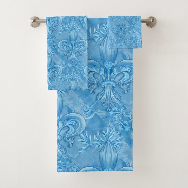Conjunto De Toalhas Padrão Fleur-de-lis - azul-céu suave (Insitu)