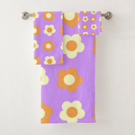 Conjunto De Toalhas Padrão Flor Simples Laranja Púrpura Púrpura