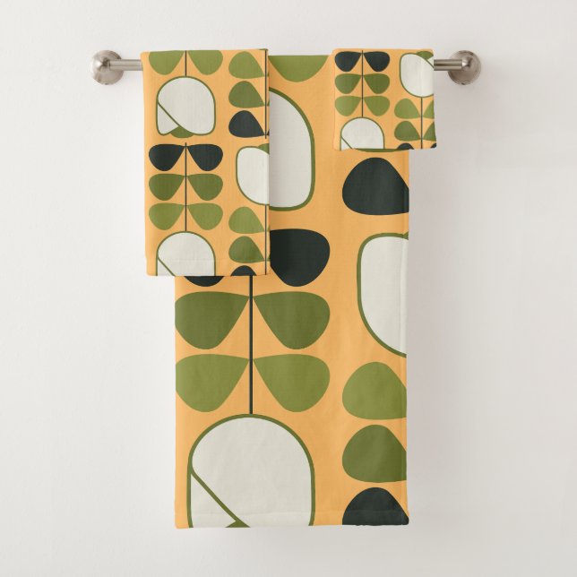 Conjunto De Toalhas Padrão Floral 1 em Laranja, Verde, Creme (Insitu)