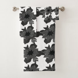 Conjunto De Toalhas Padrão Floral Abstrato Decorativo da Cinza Negra