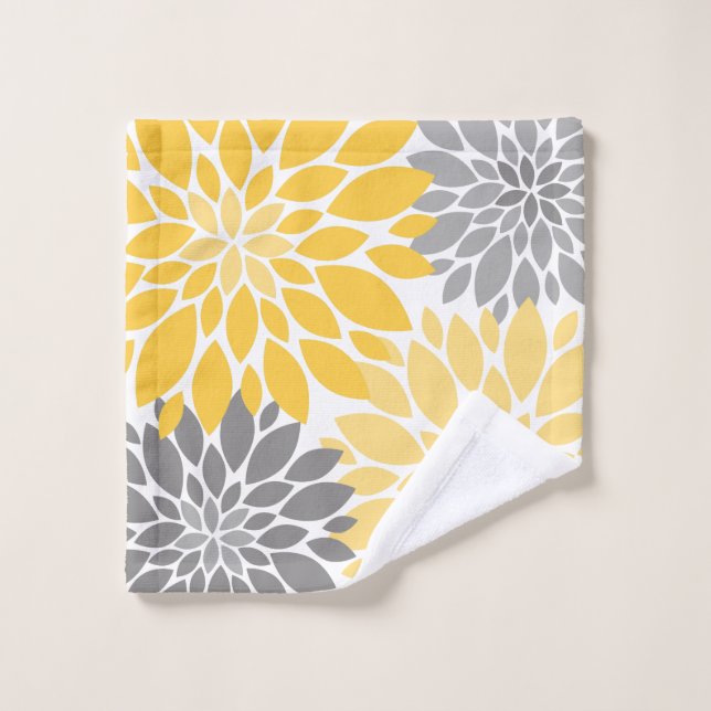 Conjunto De Toalhas Padrão Floral Amarelo e Cinza (Pano de lavar)