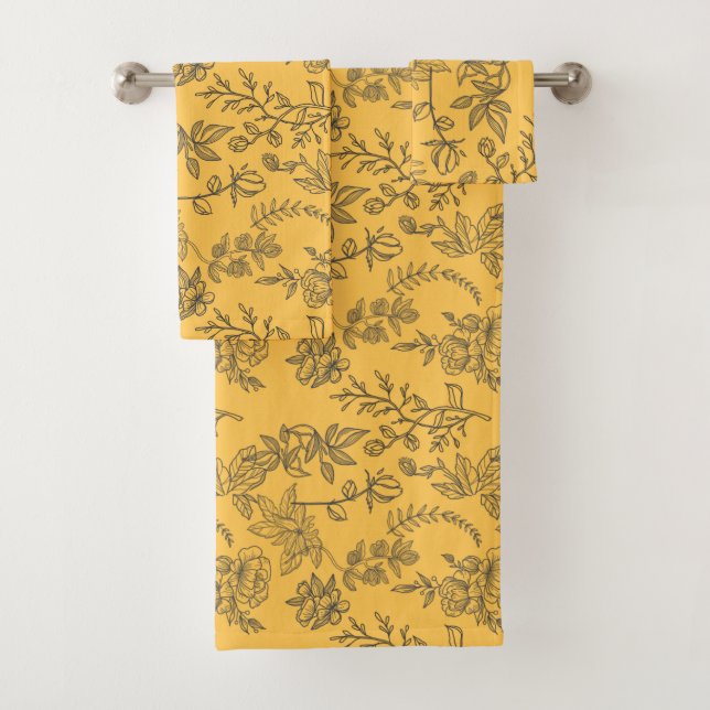 Conjunto De Toalhas Padrão floral amarelo francês (Insitu)