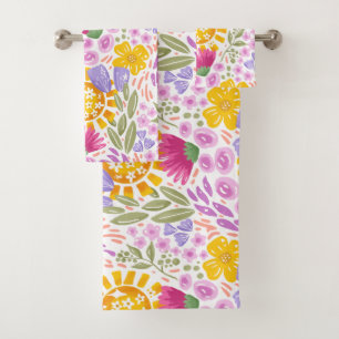 Conjunto De Toalhas Padrão Floral Aquarela Bonito Sprint Colorido
