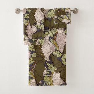 Conjunto De Toalhas Padrão Floral Art Nouveau Vintage de Morcego e Pap