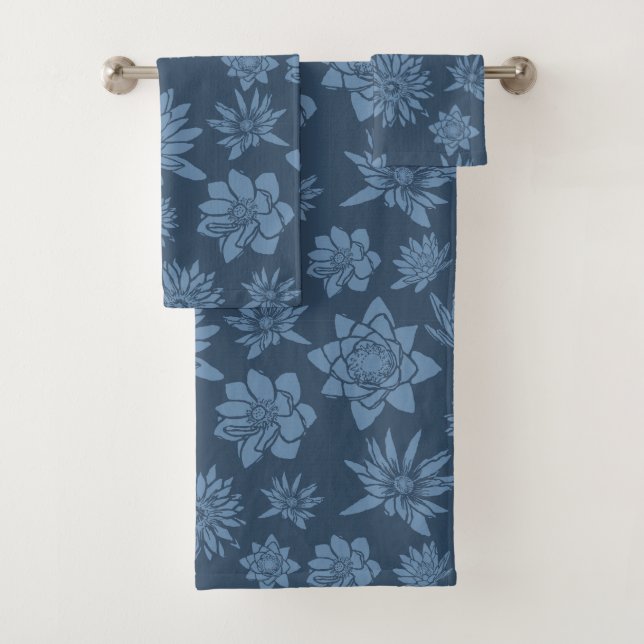 Conjunto De Toalhas Padrão Floral Azul Escuro bonito (Insitu)