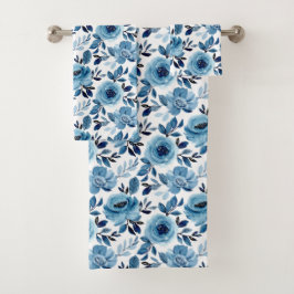 Conjunto De Toalhas Padrão Floral Azul-Marinho Dusty