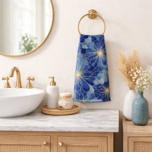 Padrão Floral Azul Moderno Dourado