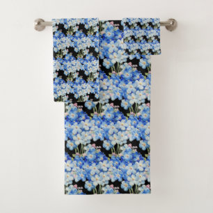 CONJUNTO DE TOALHAS PADRÃO FLORAL AZUL PRETO SET TOWEL