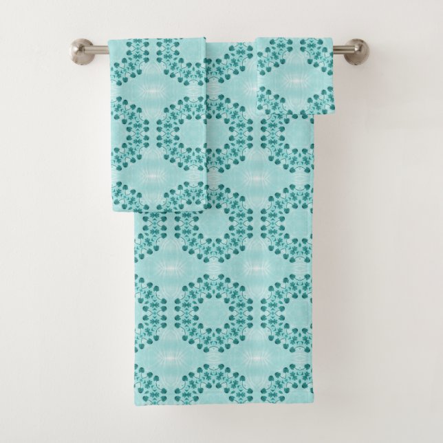 Conjunto De Toalhas Padrão Floral, Azul Teal (Insitu)