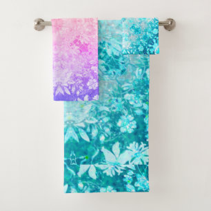 Conjunto De Toalhas Padrão Floral Azul Turquesa