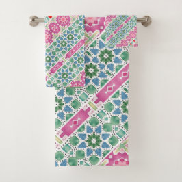 Conjunto De Toalhas Padrão floral boêmio Design de mosaico em aquarela