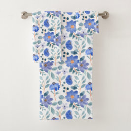 Conjunto De Toalhas Padrão Floral bonito Azul Cornflower