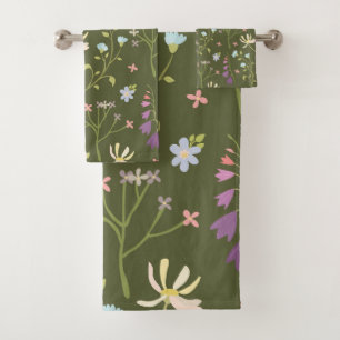 Conjunto De Toalhas Padrão Floral Botânico Vitoriano Escuro e Sombrio