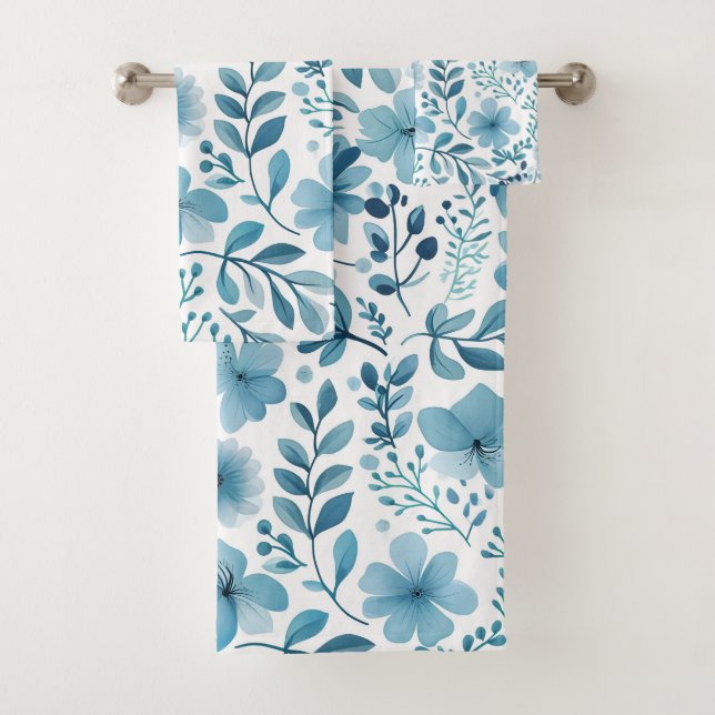 Conjunto De Toalhas Padrão Floral Branco Azul Turquoise Teal (Insitu)