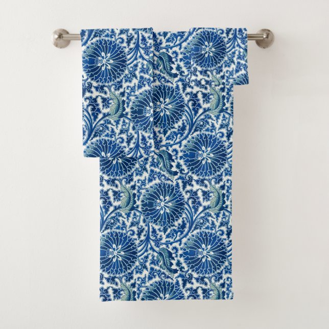 Conjunto De Toalhas Padrão Floral Chinês Azul (Insitu)