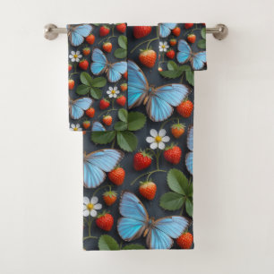 Conjunto De Toalhas Padrão Floral com Borboletas Azuis Morpho