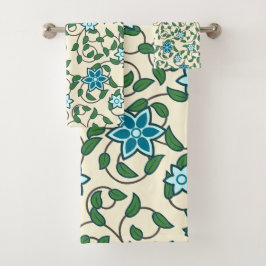 Conjunto De Toalhas Padrão floral contínuo em fundo bege