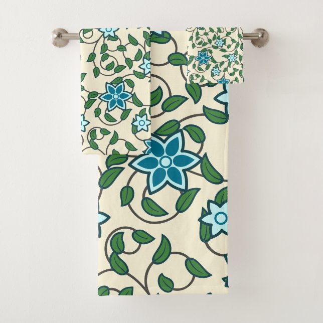 Conjunto De Toalhas Padrão floral contínuo em fundo bege (Insitu)