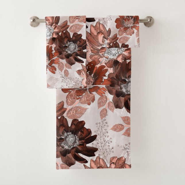 Conjunto De Toalhas Padrão floral da cinza marrom-aquarela. (Insitu)