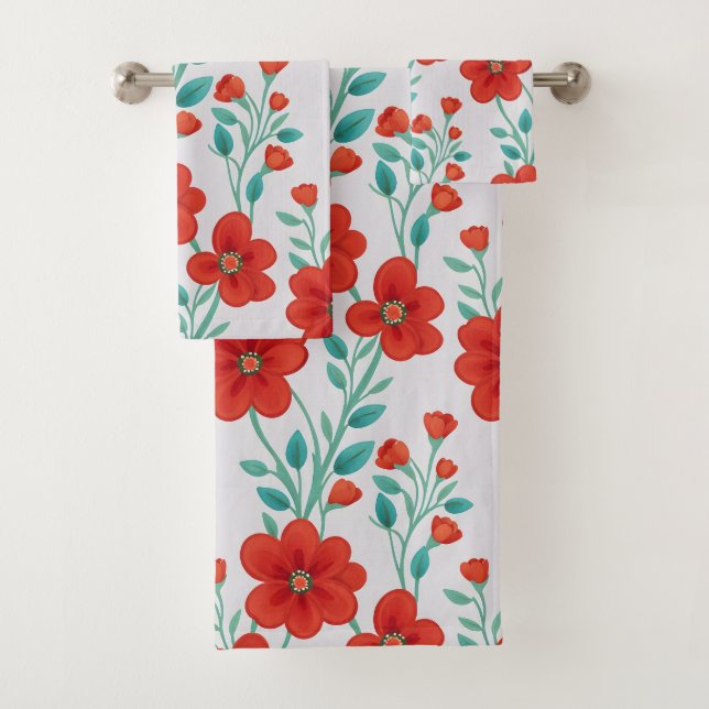 Conjunto De Toalhas Padrão Floral das Flores Vermelhas (Insitu)