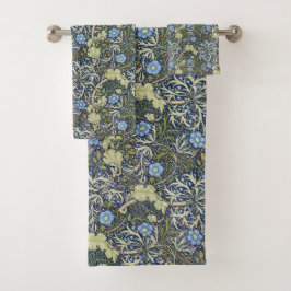 Conjunto De Toalhas Padrão Floral de Algas Marinhas Vintage Fundo Azul