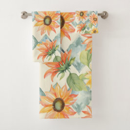 Conjunto De Toalhas Padrão floral de aquarela de girassóis