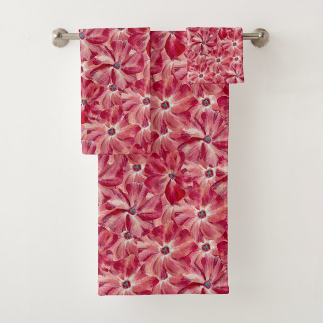 Conjunto De Toalhas Padrão Floral de Aquarela Vermelha Moderna (Insitu)