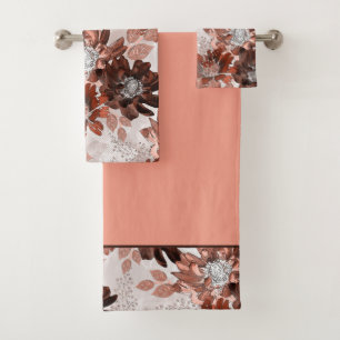 Conjunto De Toalhas Padrão floral de cinzas marrom-aquarela.