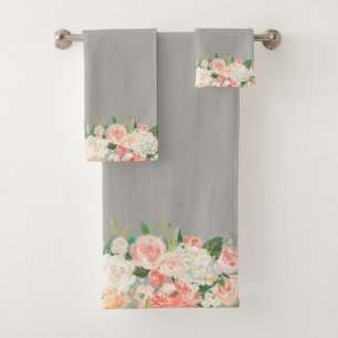 Conjunto De Toalhas Padrão Floral de Cor de Água do Enxerto e Pêssego