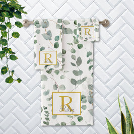 Conjunto De Toalhas Padrão Floral de Eucalipto em Aquarela com Monogra