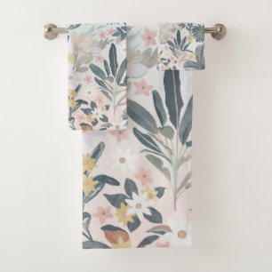 Conjunto De Toalhas Padrão Floral de Folhagem Dourada de Cinzas Tropic