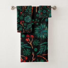 Conjunto De Toalhas Padrão Floral de Natal de Aquarela | Bandeja