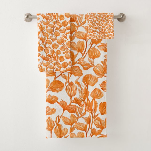 Conjunto De Toalhas padrão floral de orquídea laranja (Insitu)