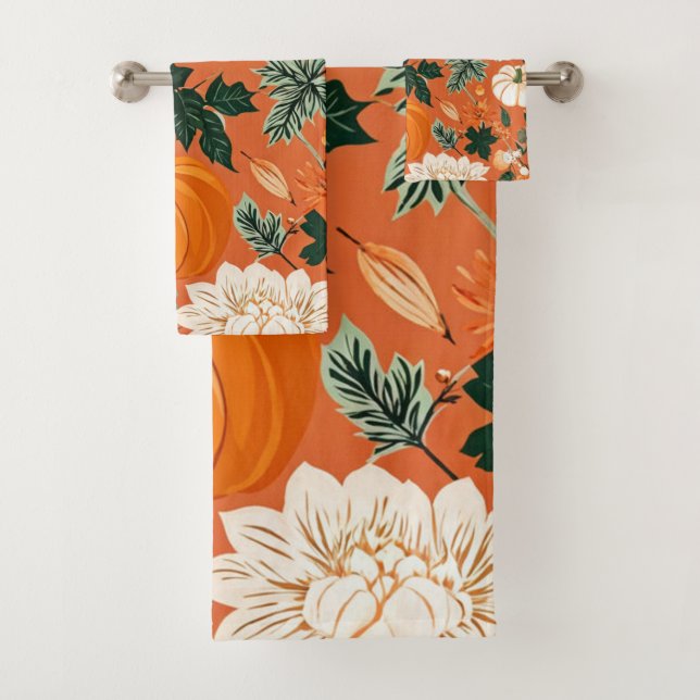 Conjunto De Toalhas Padrão Floral de Outono de Laranja Boho (Insitu)