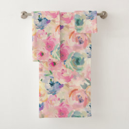 Conjunto De Toalhas Padrão Floral de Pastel Colorida abstrato