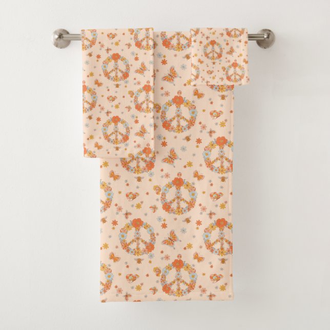Conjunto De Toalhas Padrão Floral de Paz Laranja (Insitu)