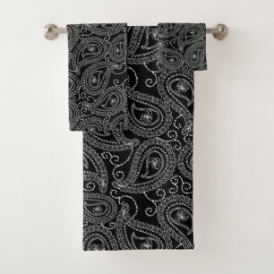 Conjunto De Toalhas Padrão Floral do Damasco Elegante Preto e Branco