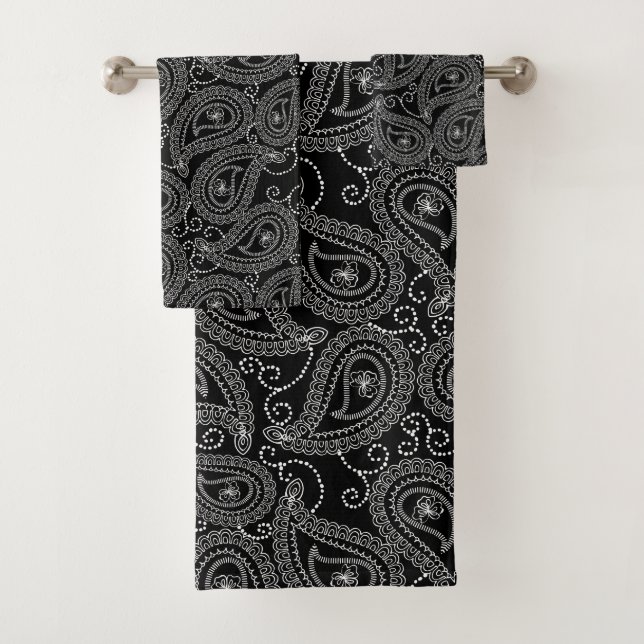 Conjunto De Toalhas Padrão Floral do Damasco Elegante Preto e Branco (Insitu)