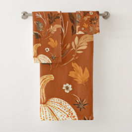 Conjunto De Toalhas Padrão Floral do outono Elegante Terra Cota Pumpki