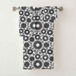 Conjunto De Toalhas Padrão floral do vetor preto e branco