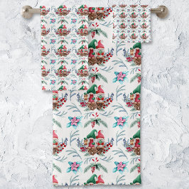 Conjunto De Toalhas Padrão Floral dos Gnomos de Natal