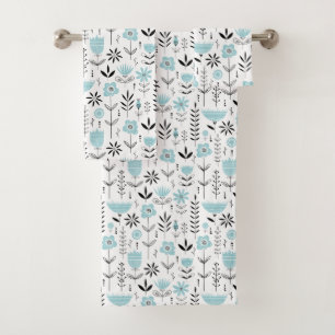 Conjunto De Toalhas Padrão Floral Escandinavo Azul