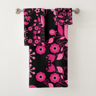 Conjunto De Toalhas Padrão Floral Escandinavo Rosa Moderno