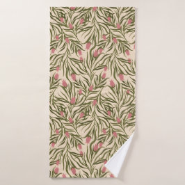 Conjunto De Toalhas Padrão floral estilizado em forma de sino cor-de-r