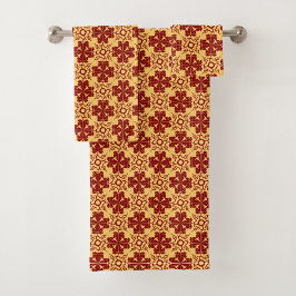 Conjunto De Toalhas padrão floral geométrico amarelo e vermelho