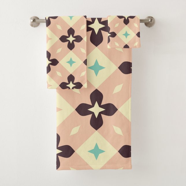 Conjunto De Toalhas Padrão floral geométrico contínuo (Insitu)