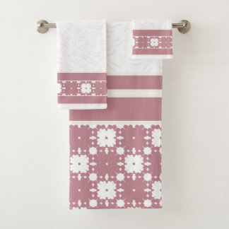Conjunto De Toalhas Padrão Floral Geométrico Em Relevo Rosa Empoeirado